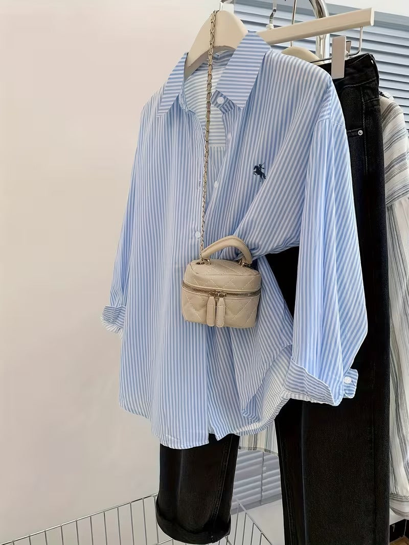 Women’s Striped Button-Front Casual Long Sleeve Shirt
