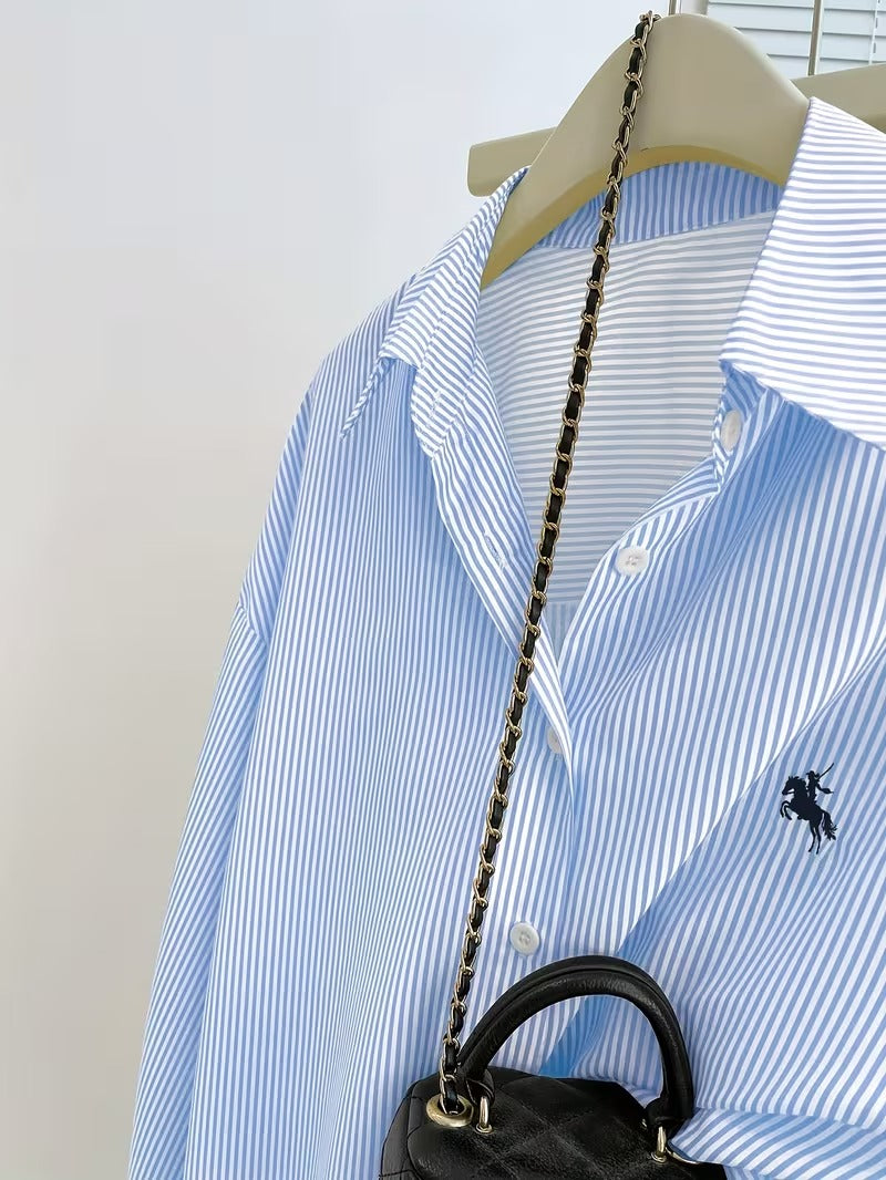 Women’s Striped Button-Front Casual Long Sleeve Shirt