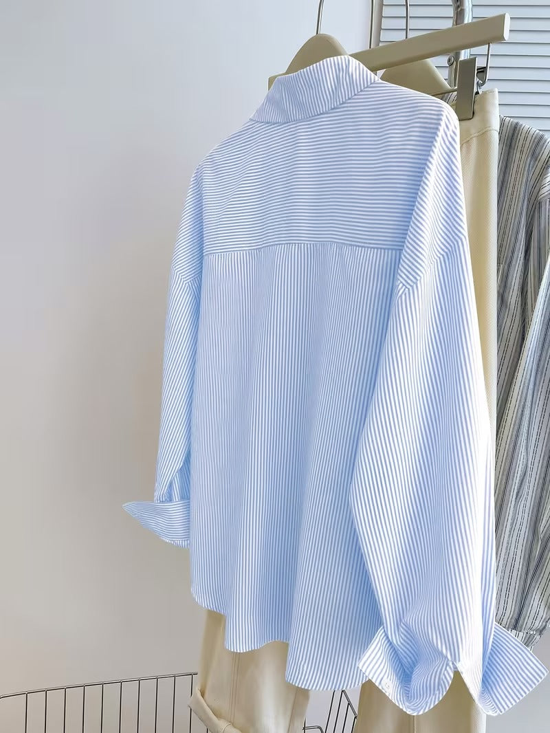 Women’s Striped Button-Front Casual Long Sleeve Shirt