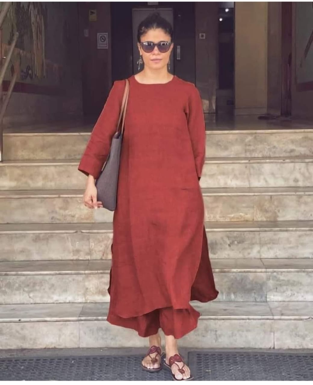 Monochrome Cotton Slub Kurta Palazzo Set for Women