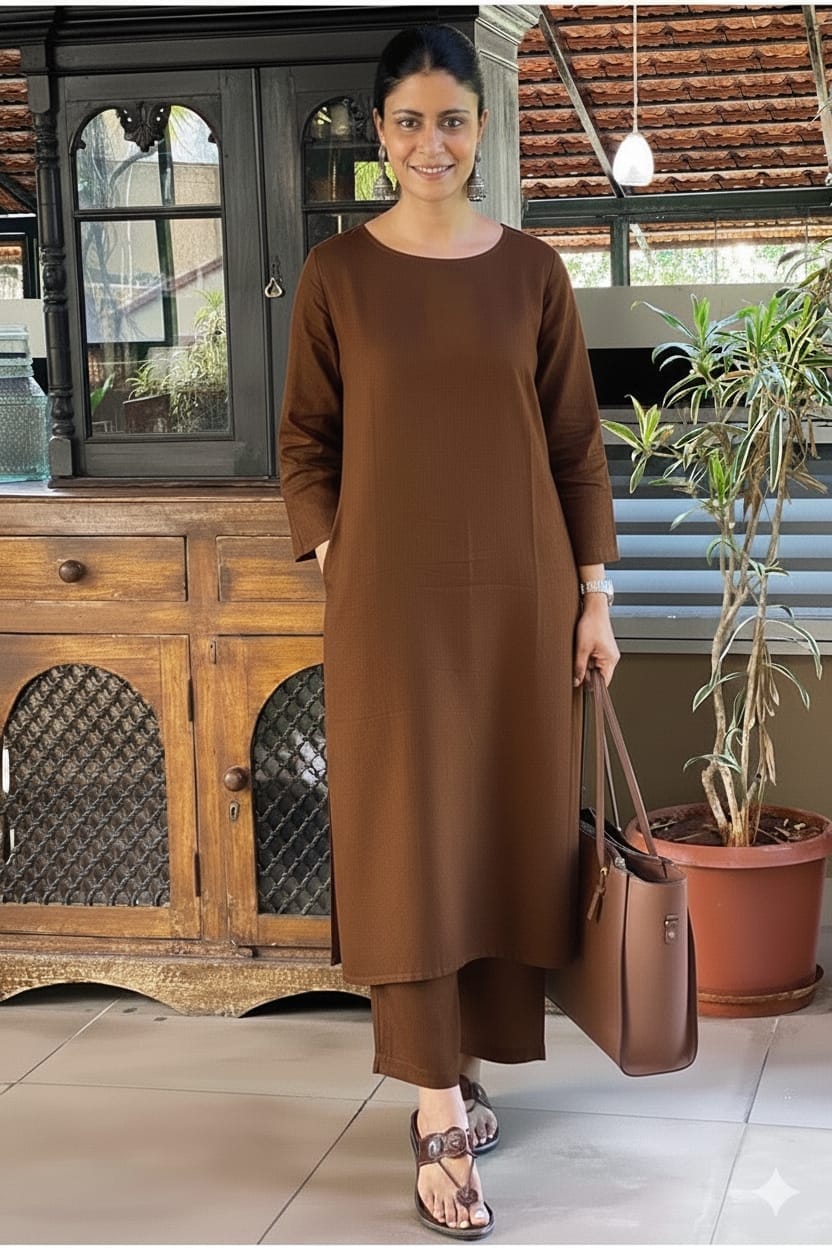 Monochrome Cotton Slub Kurta Palazzo Set for Women