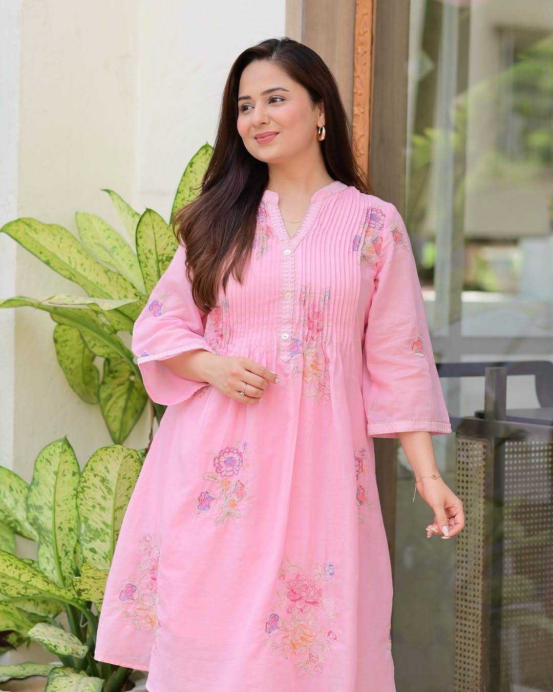 Mul Mul Cotton A-line Kurta Set with Plazo