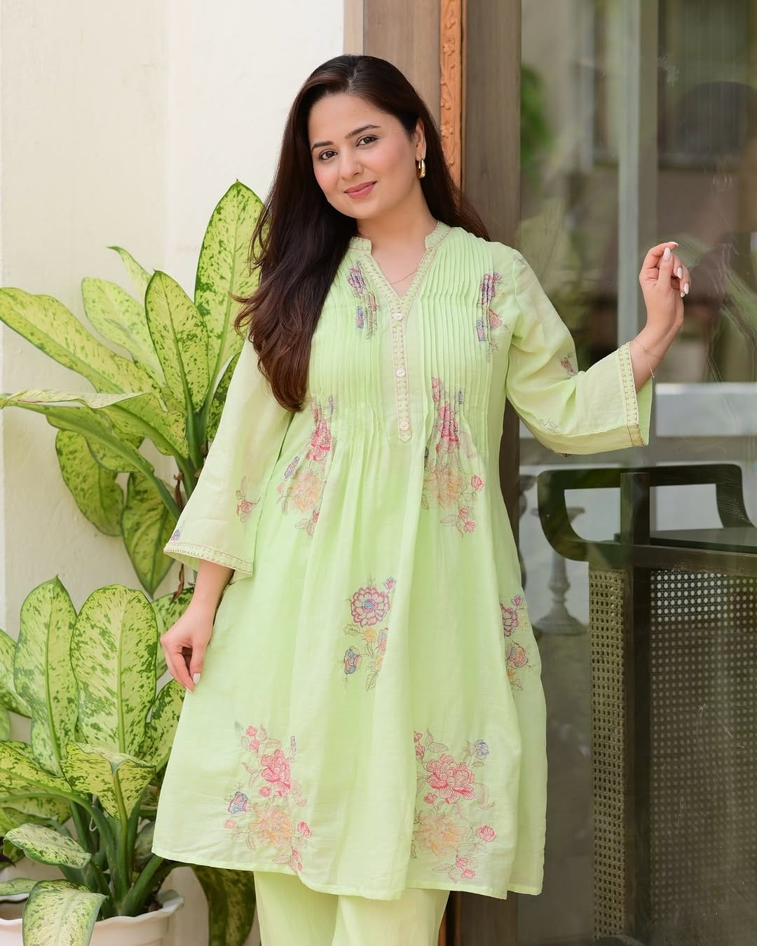 Mul Mul Cotton A-line Kurta Set with Plazo