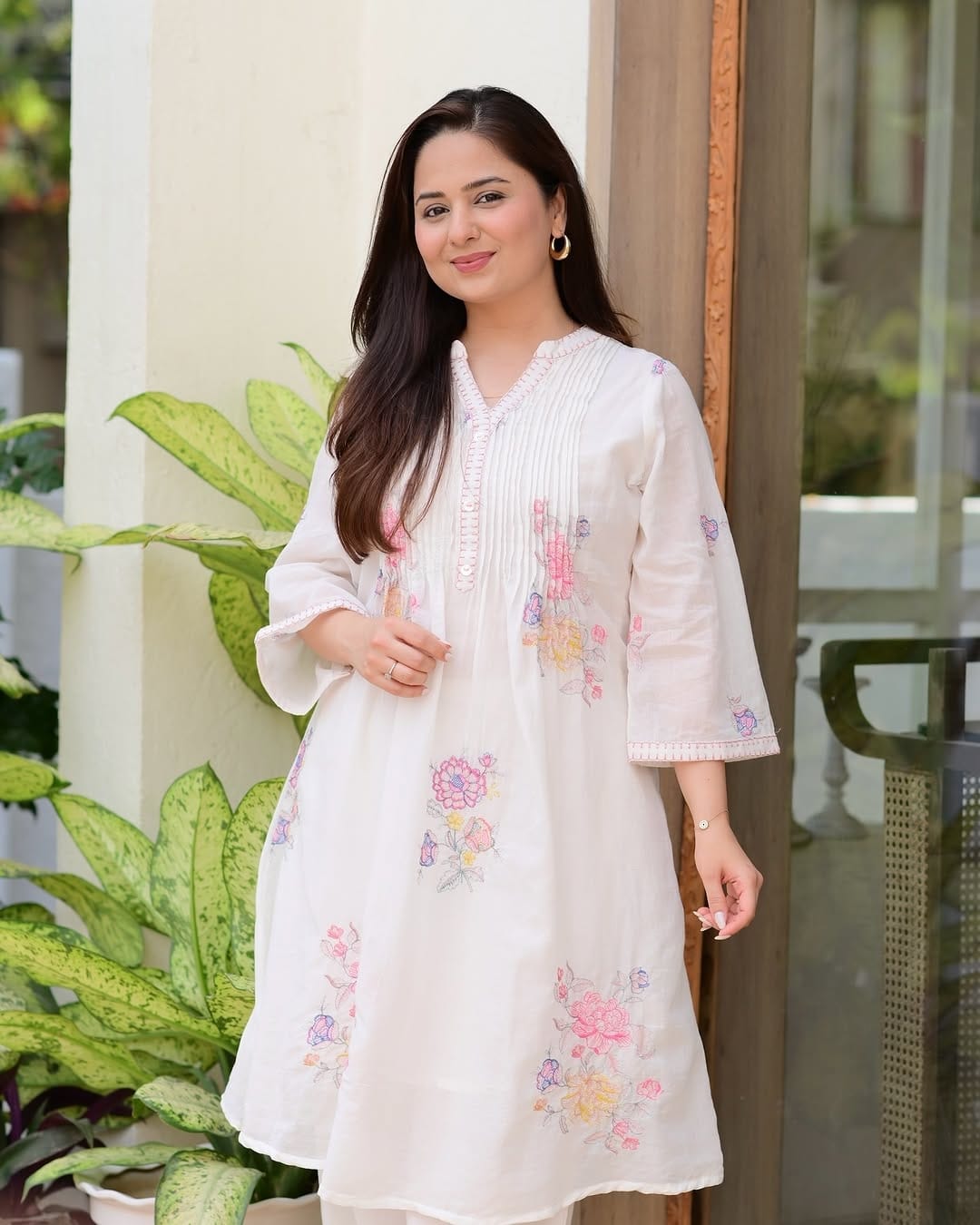 Mul Mul Cotton A-line Kurta Set with Plazo