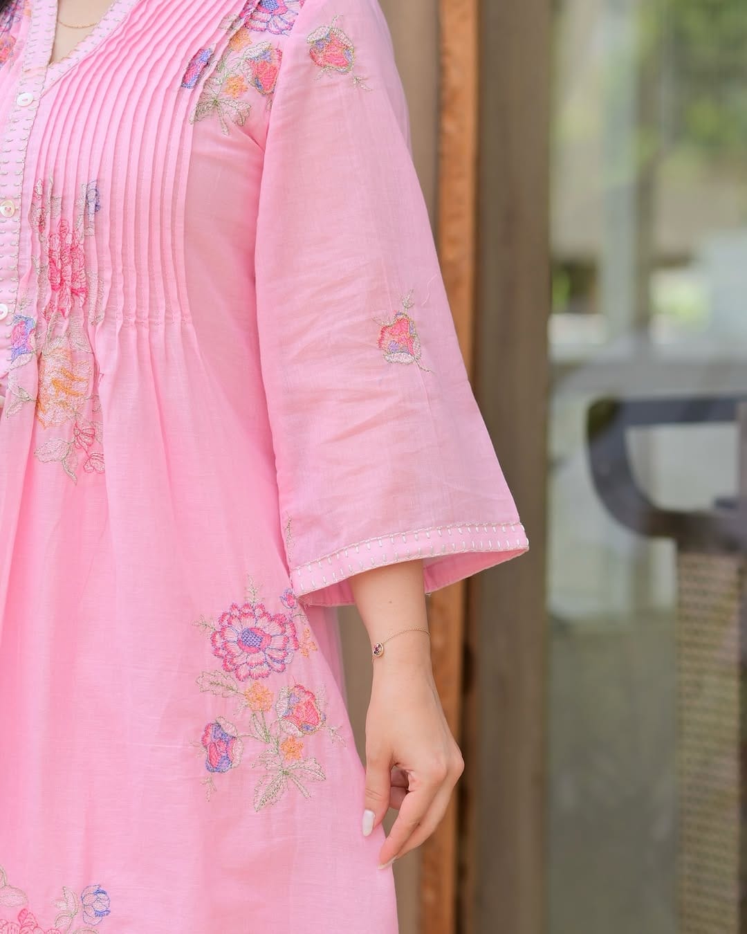 Mul Mul Cotton A-line Kurta Set with Plazo