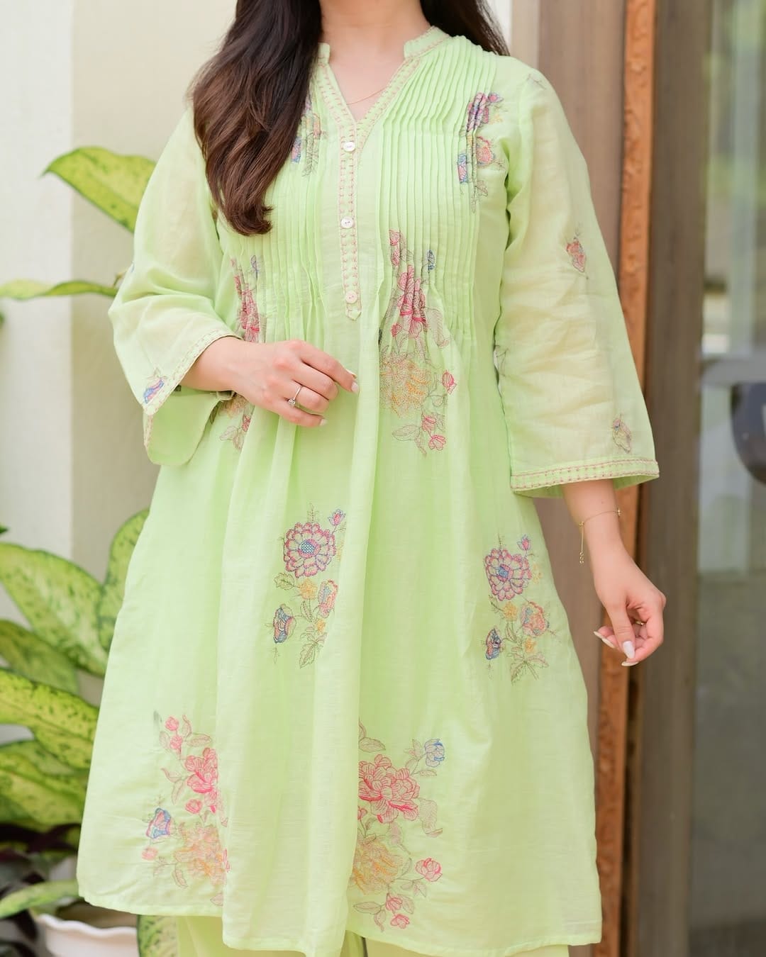 Mul Mul Cotton A-line Kurta Set with Plazo