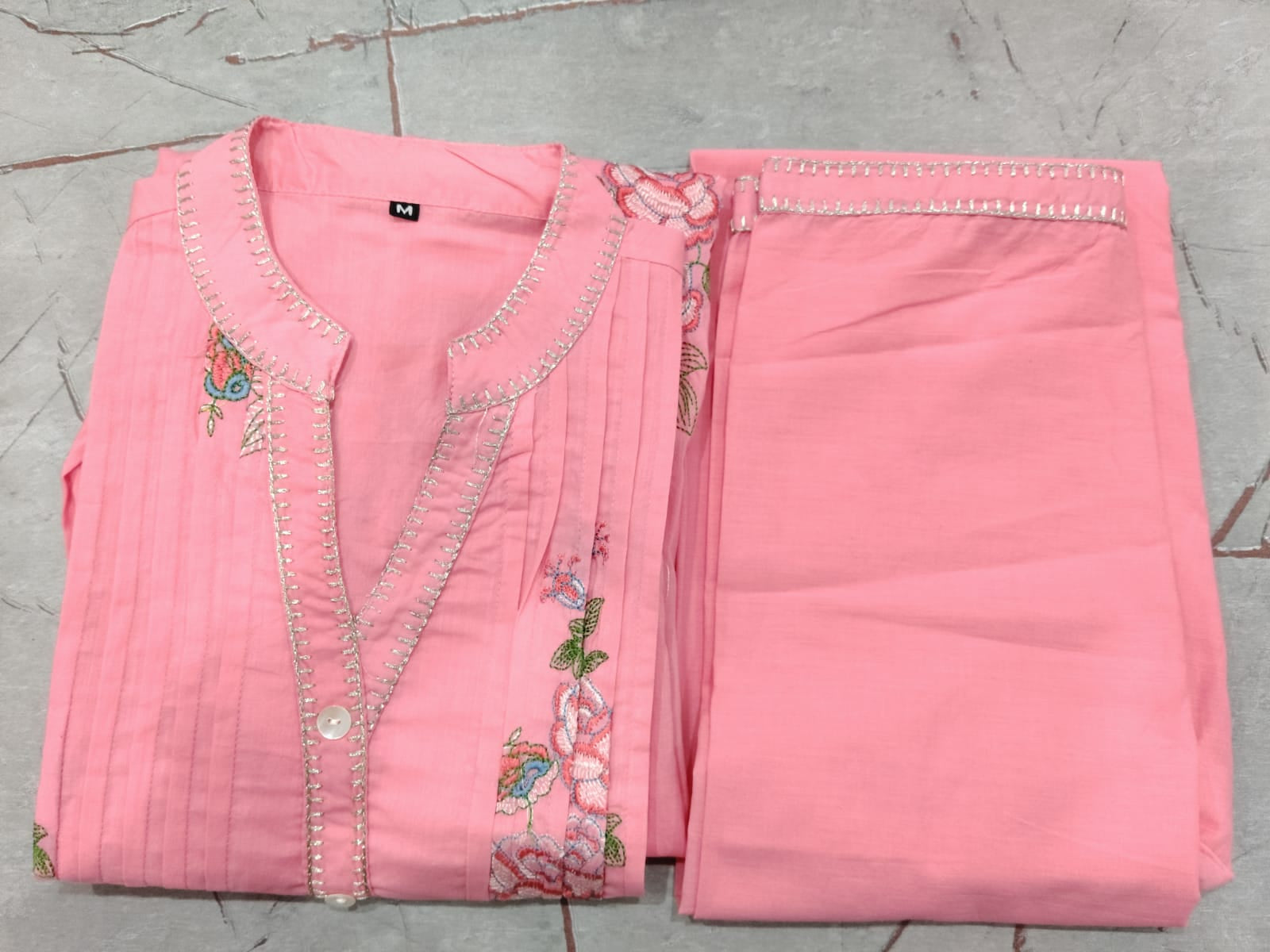 Mul Mul Cotton A-line Kurta Set with Plazo