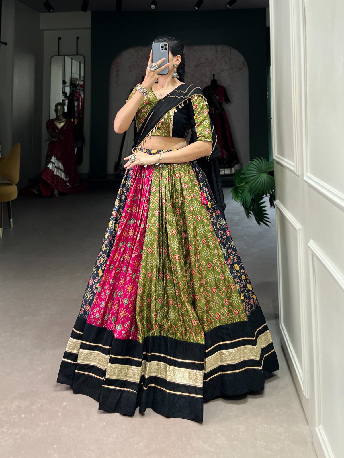 Multi Color Dola Silk & Pure Cotton Lehenga Choli Set