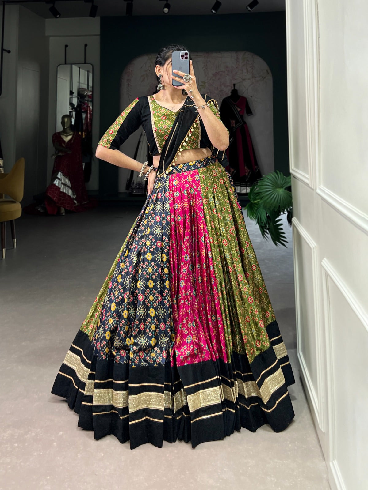 Multi Color Dola Silk & Pure Cotton Lehenga Choli Set