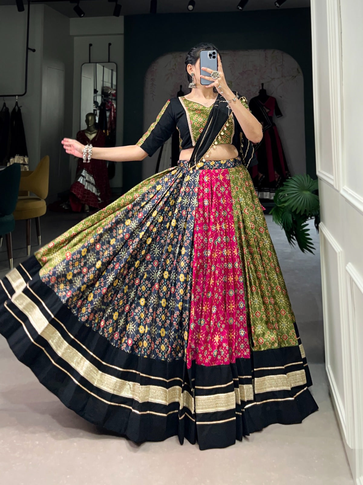 Multi Color Dola Silk & Pure Cotton Lehenga Choli Set