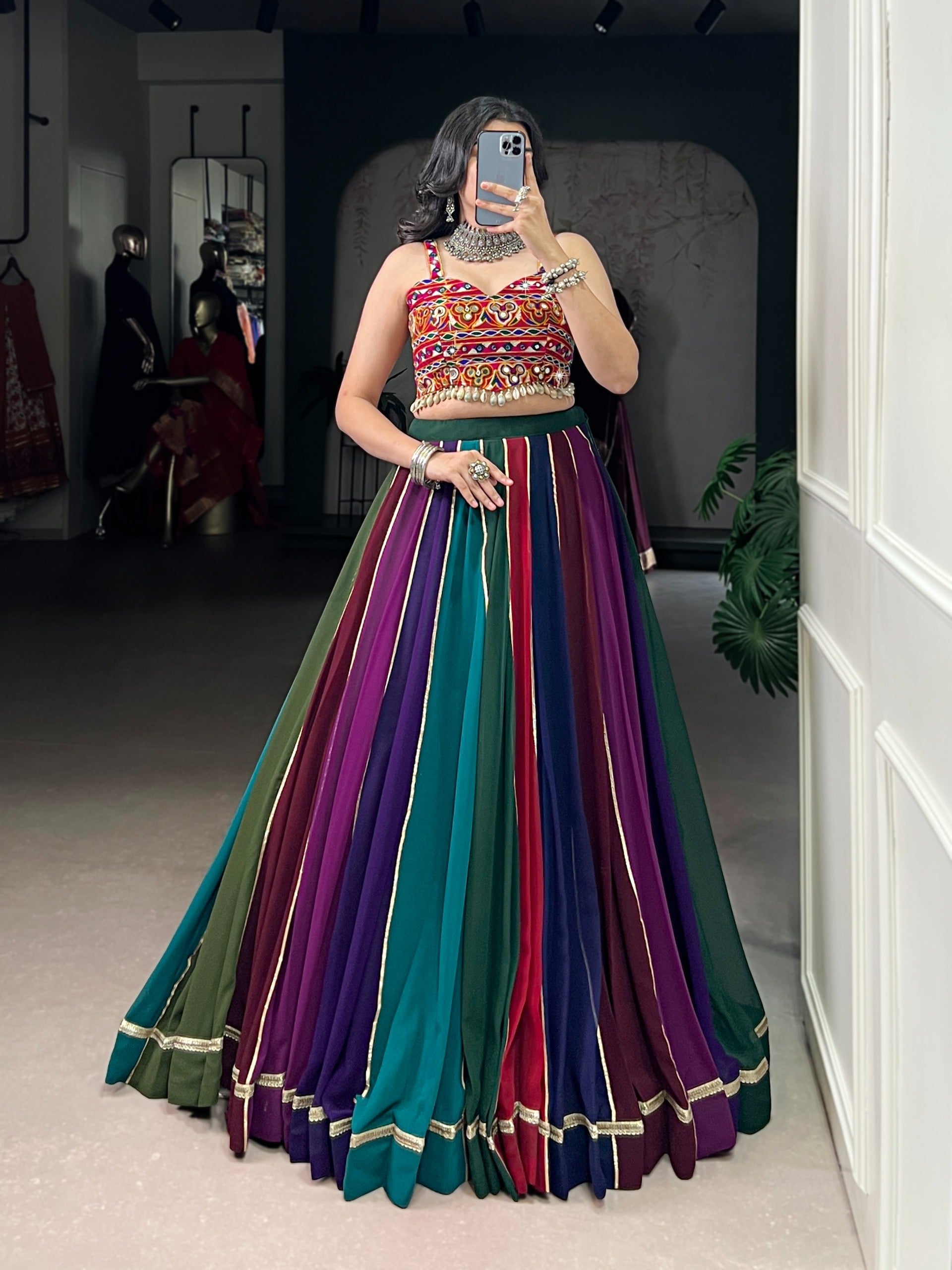 Multi-Color Lehenga & Mirror Work Blouse