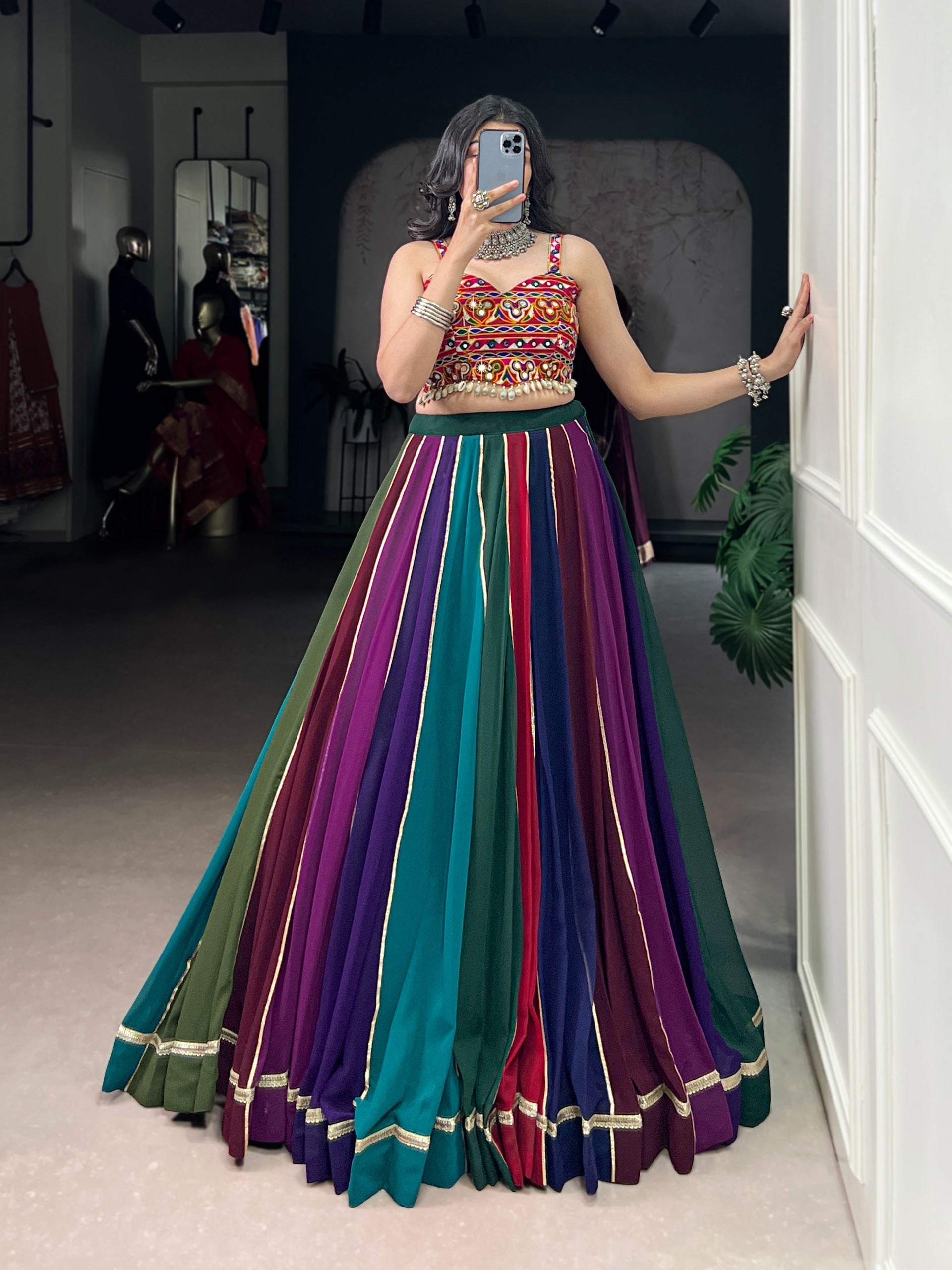 Multi-Color Lehenga & Mirror Work Blouse