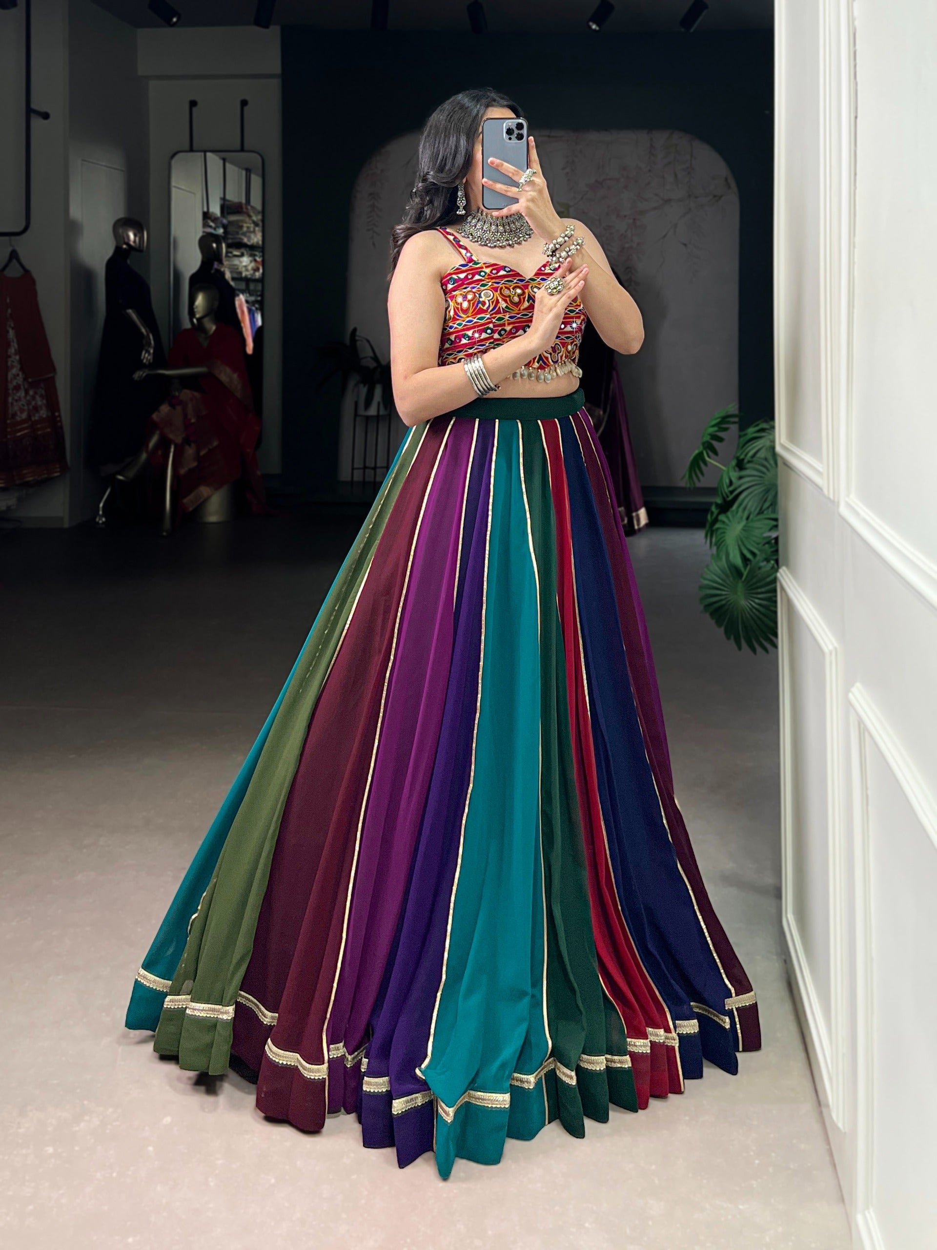 Multi-Color Lehenga & Mirror Work Blouse