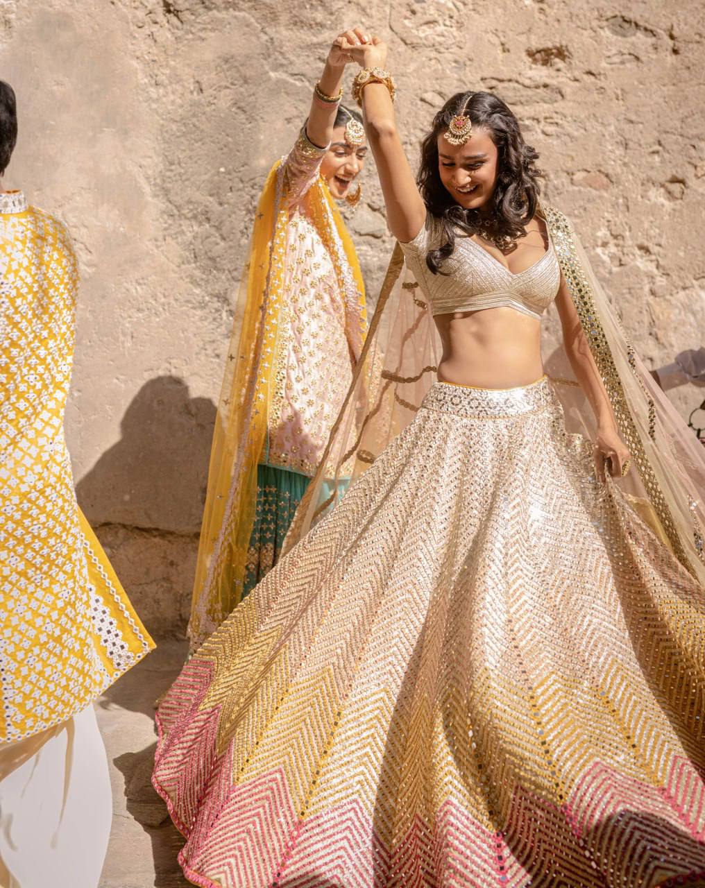 Multi Colour Desi Banarasi Satin Zari Silk Lehenga Set