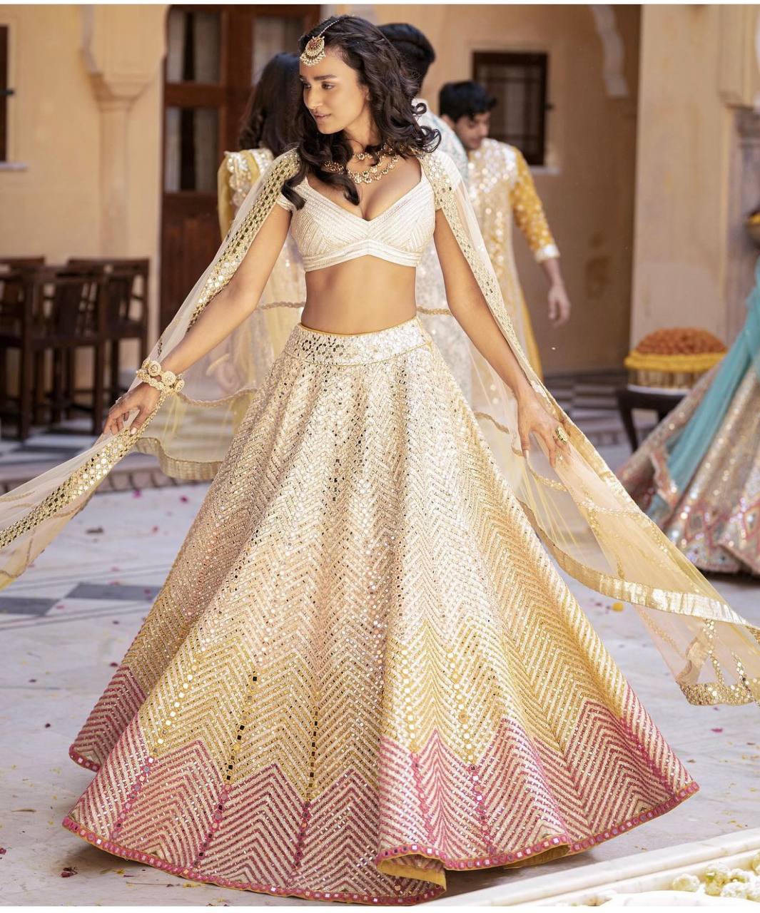 Multi Colour Desi Banarasi Satin Zari Silk Lehenga Set