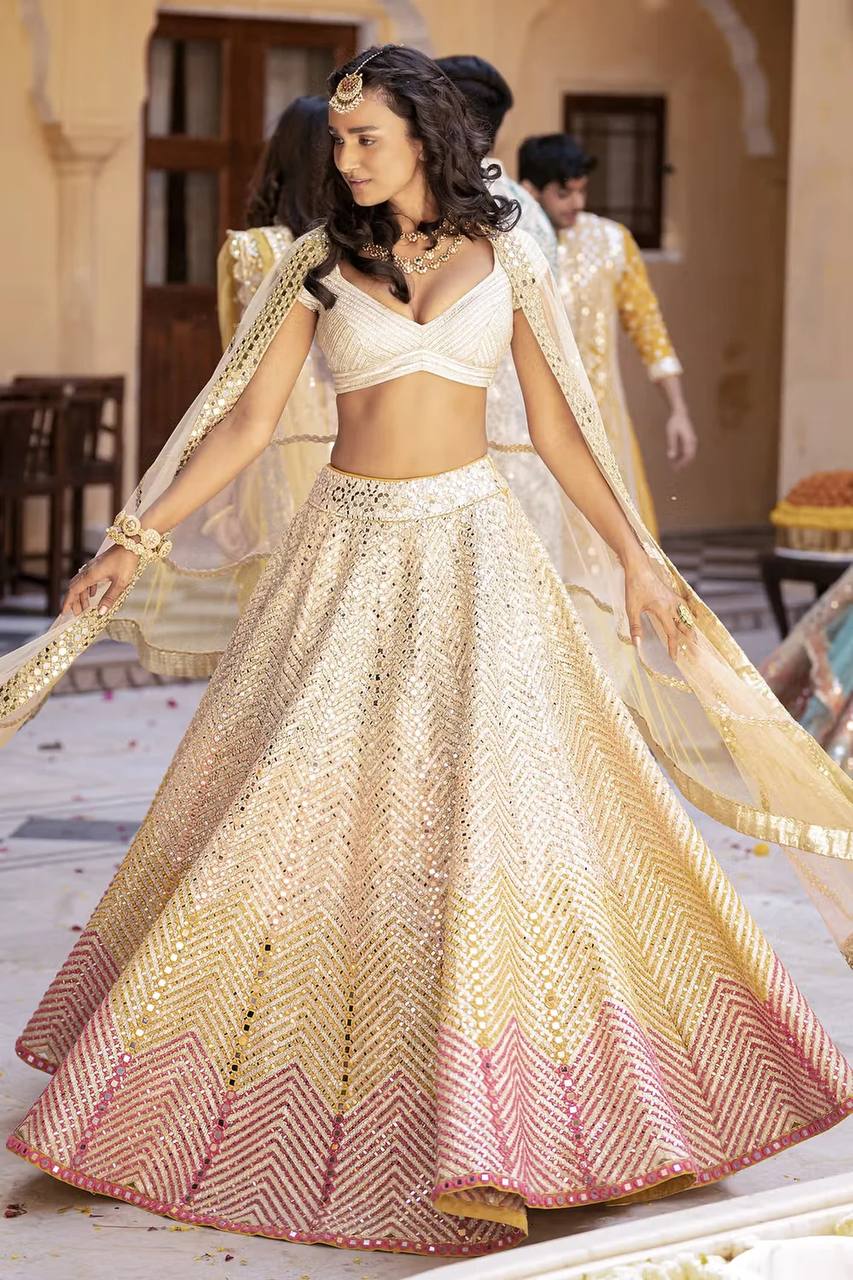 Multi Colour Desi Banarasi Satin Zari Silk Lehenga Set