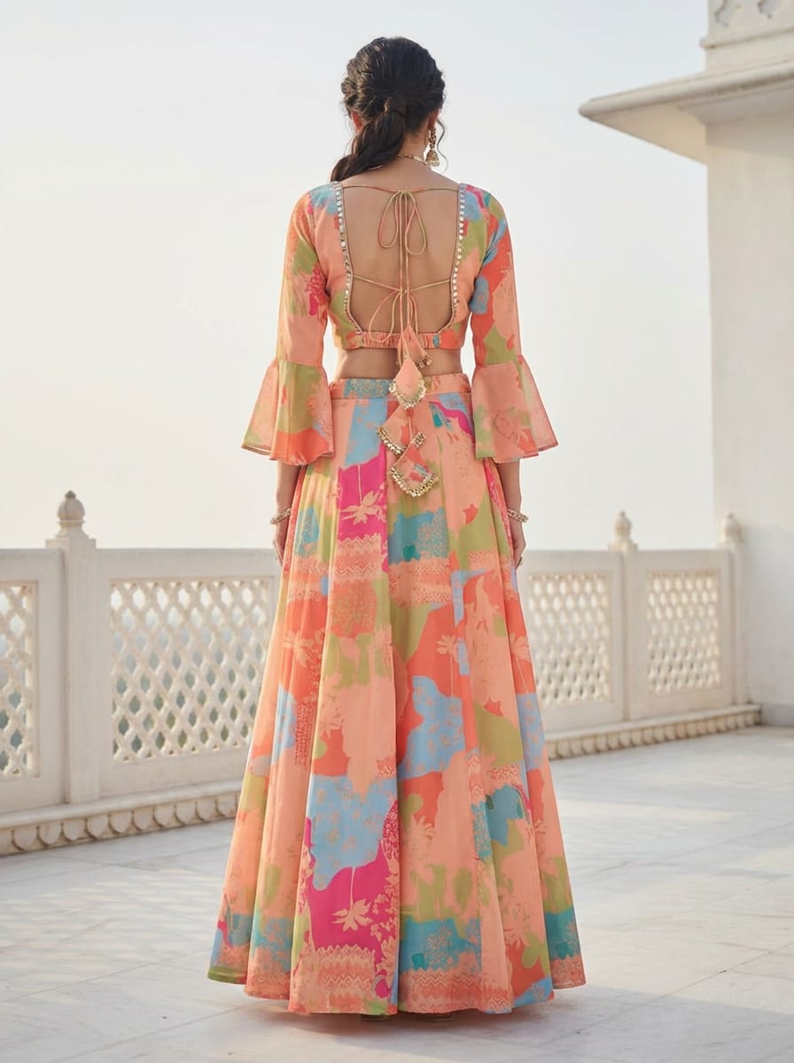 Multi Colour Digital Printed Georgette Lehenga Choli Set