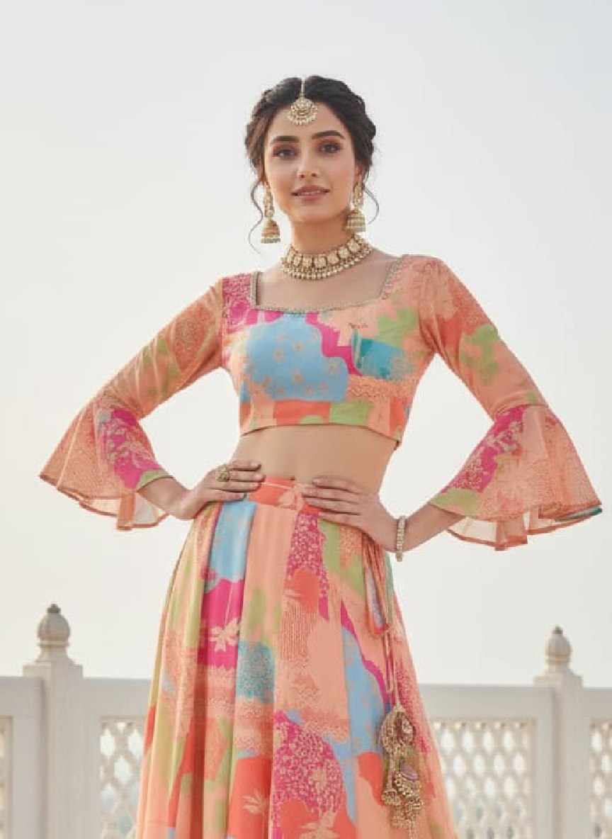 Multi Colour Digital Printed Georgette Lehenga Choli Set
