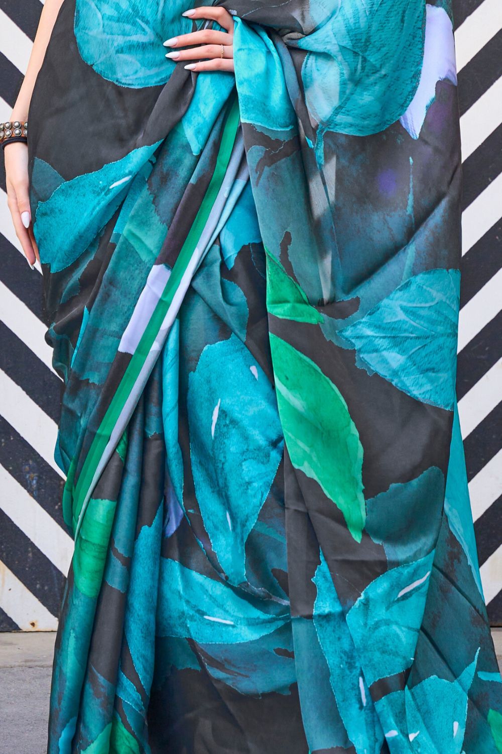 Multi Colour Elegant Bollywood Satin Printed Saree – Party & Festive Wear