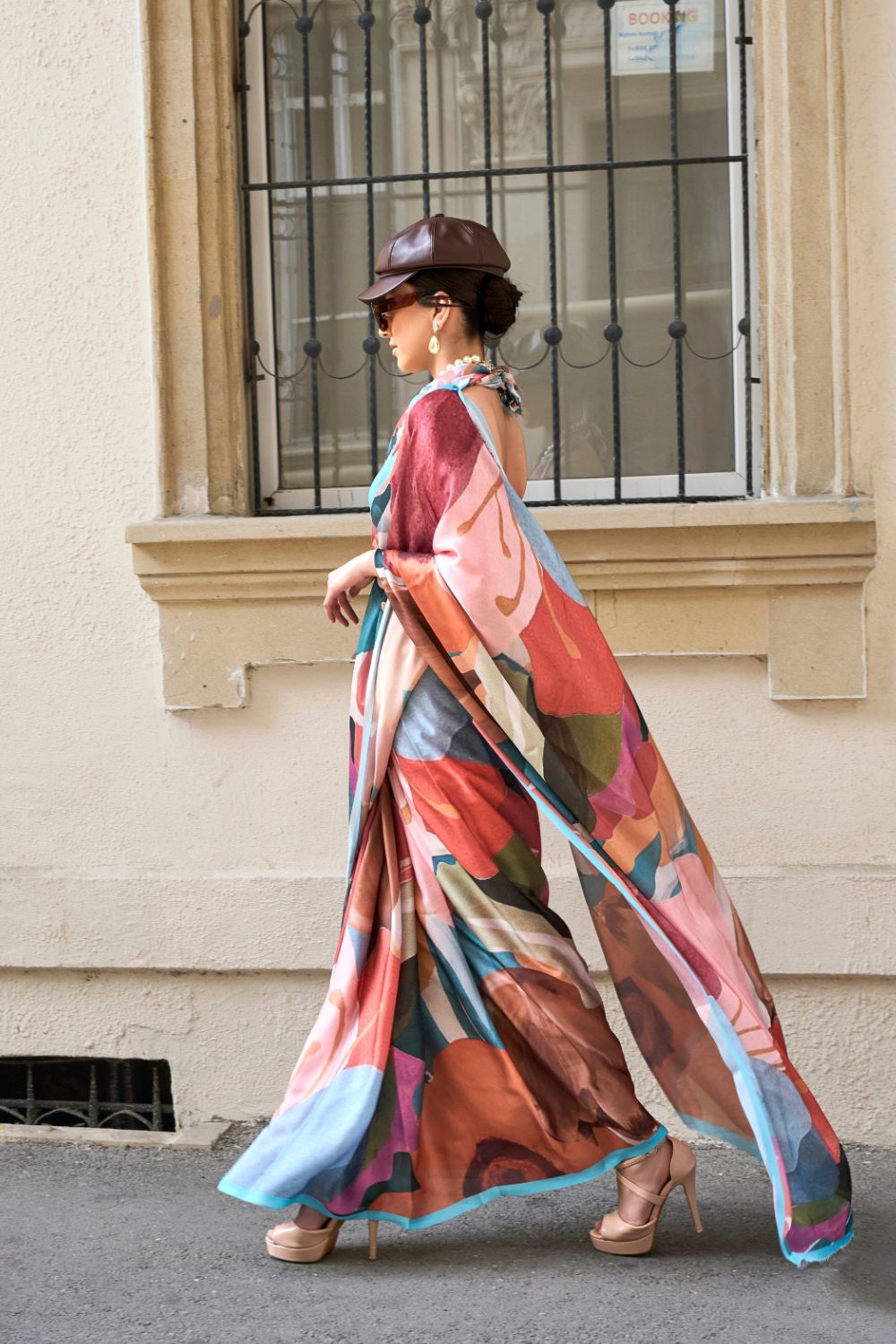 Multi Colour Elegant Bollywood Satin Printed Saree – Party & Festive Wear