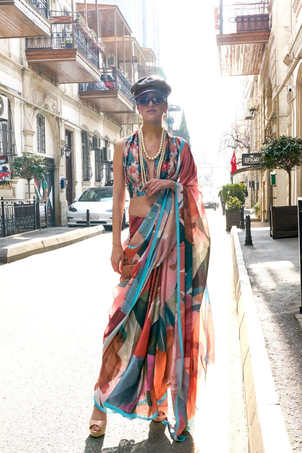 Multi Colour Elegant Bollywood Satin Printed Saree – Party & Festive Wear