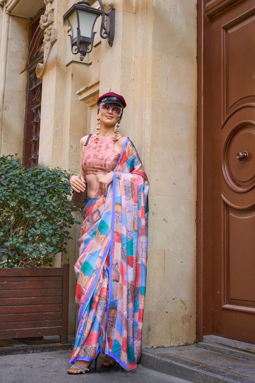 Multi Colour Elegant Bollywood Satin Printed Saree – Party & Festive Wear