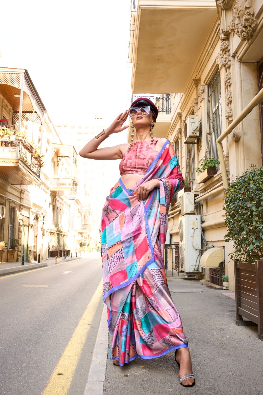 Multi Colour Elegant Bollywood Satin Printed Saree – Party & Festive Wear