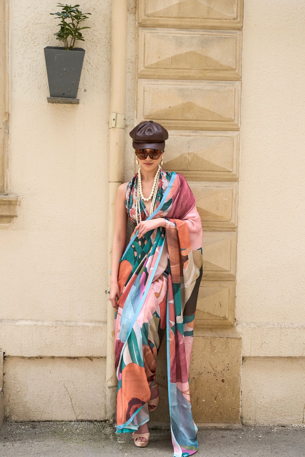 Multi Colour Elegant Bollywood Satin Printed Saree – Party & Festive Wear