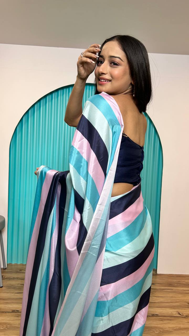 Multi Colour Elegant Satin Crepe Silk Digital Print Ready-to-Wear Saree