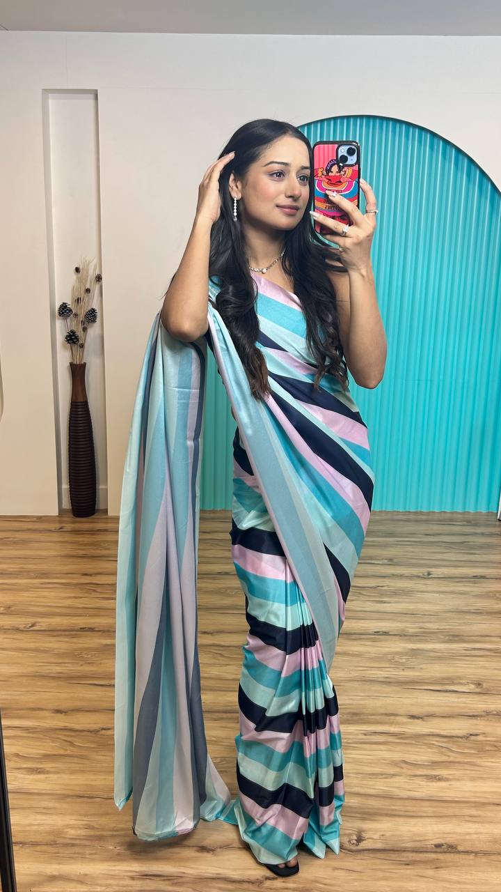 Multi Colour Elegant Satin Crepe Silk Digital Print Ready-to-Wear Saree