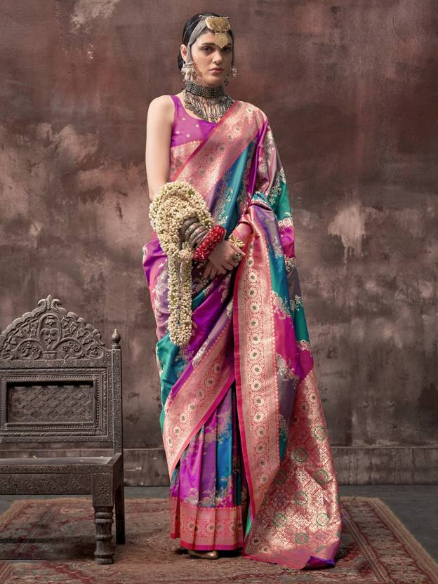 Multi Colour Graceful Art Silk Printed Handloom Saree with Unstitched Blouse Piece