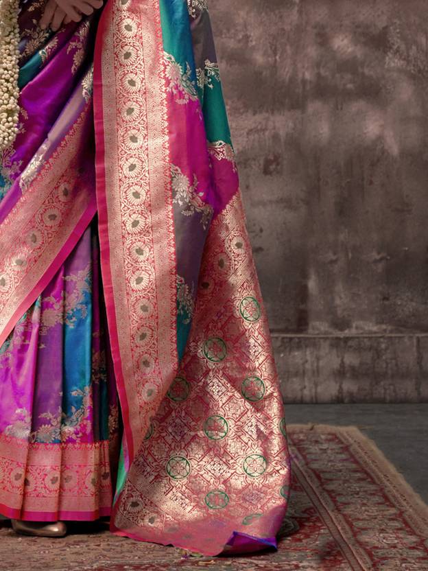 Multi Colour Graceful Art Silk Printed Handloom Saree with Unstitched Blouse Piece