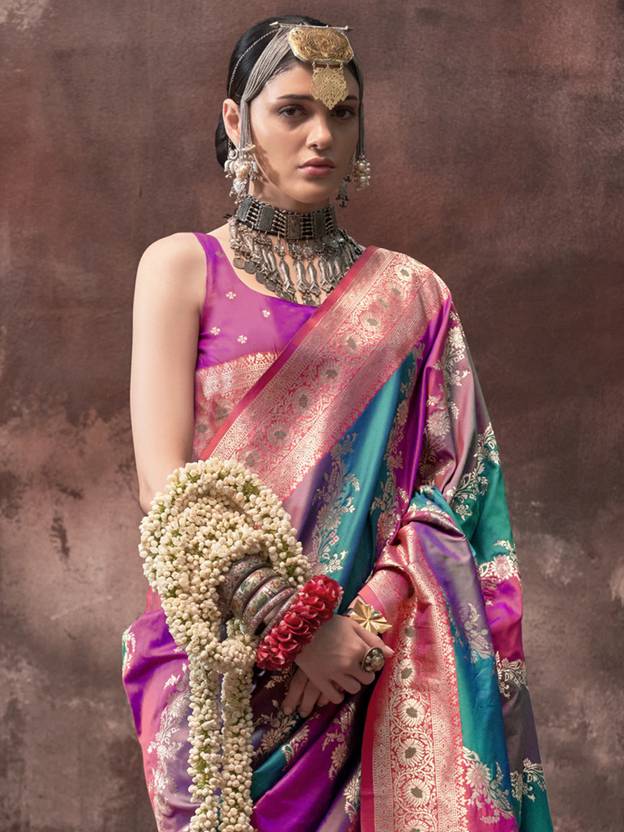Multi Colour Graceful Art Silk Printed Handloom Saree with Unstitched Blouse Piece
