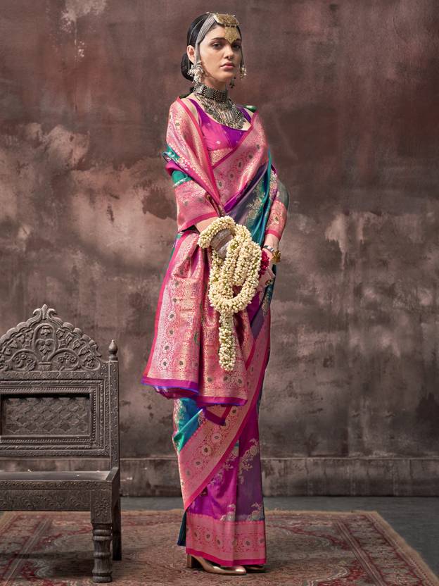 Multi Colour Graceful Art Silk Printed Handloom Saree with Unstitched Blouse Piece