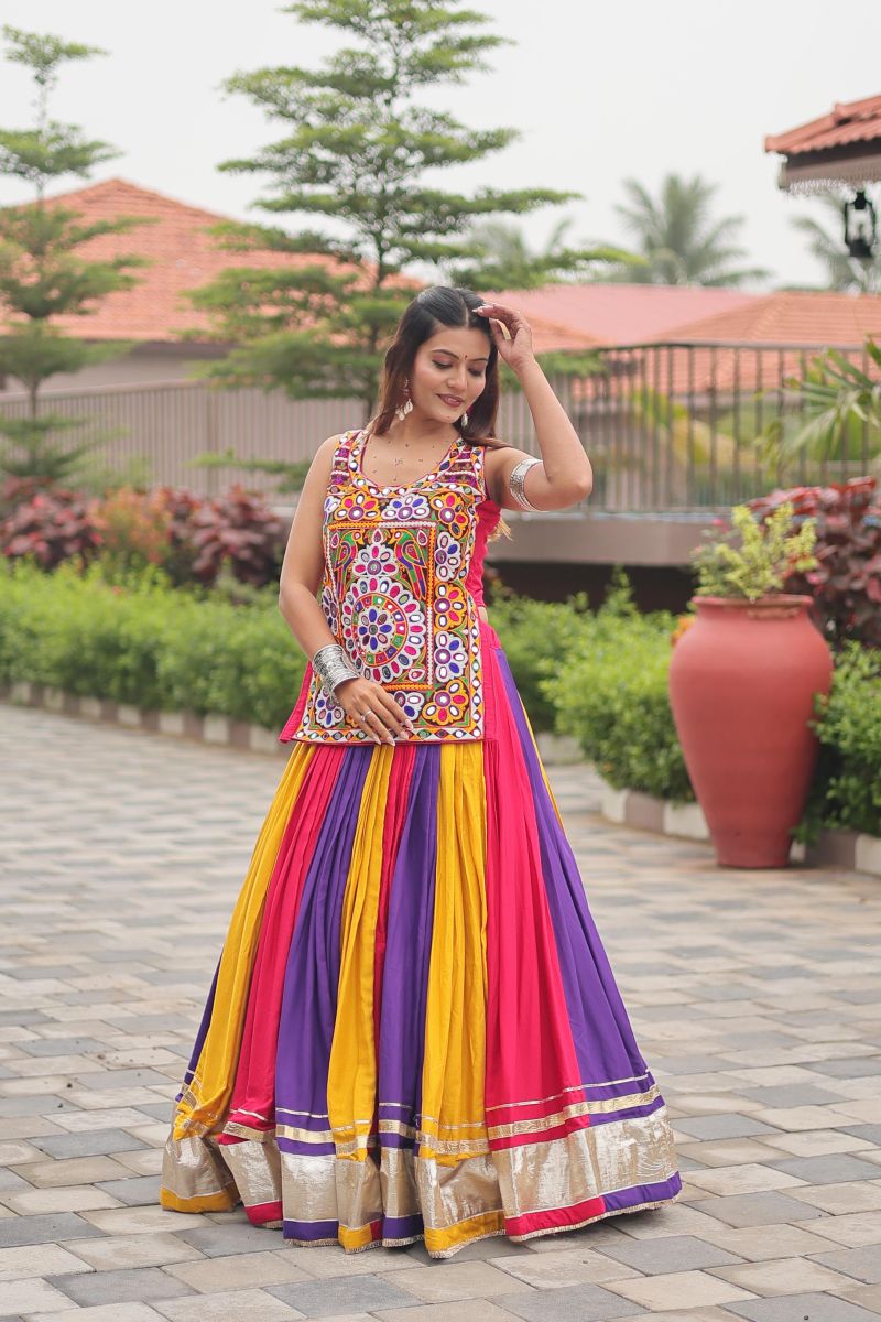 Multi Colour Lehenga with Real Mirror Work Blouse