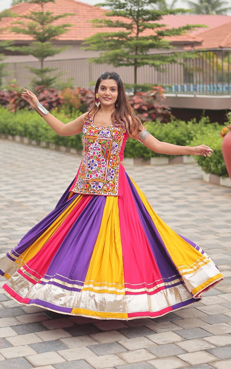 Multi Colour Lehenga with Real Mirror Work Blouse