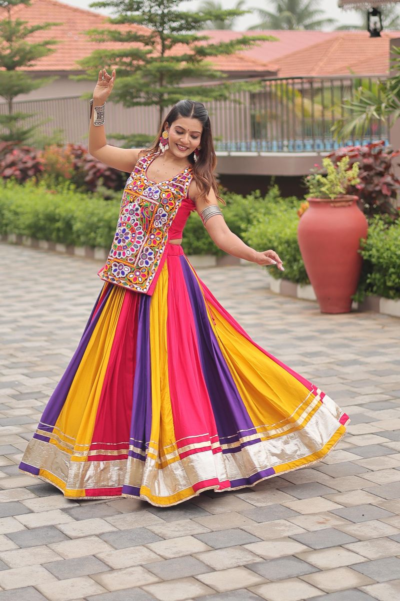 Multi Colour Lehenga with Real Mirror Work Blouse
