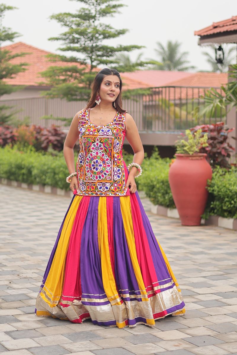 Multi Colour Lehenga with Real Mirror Work Blouse