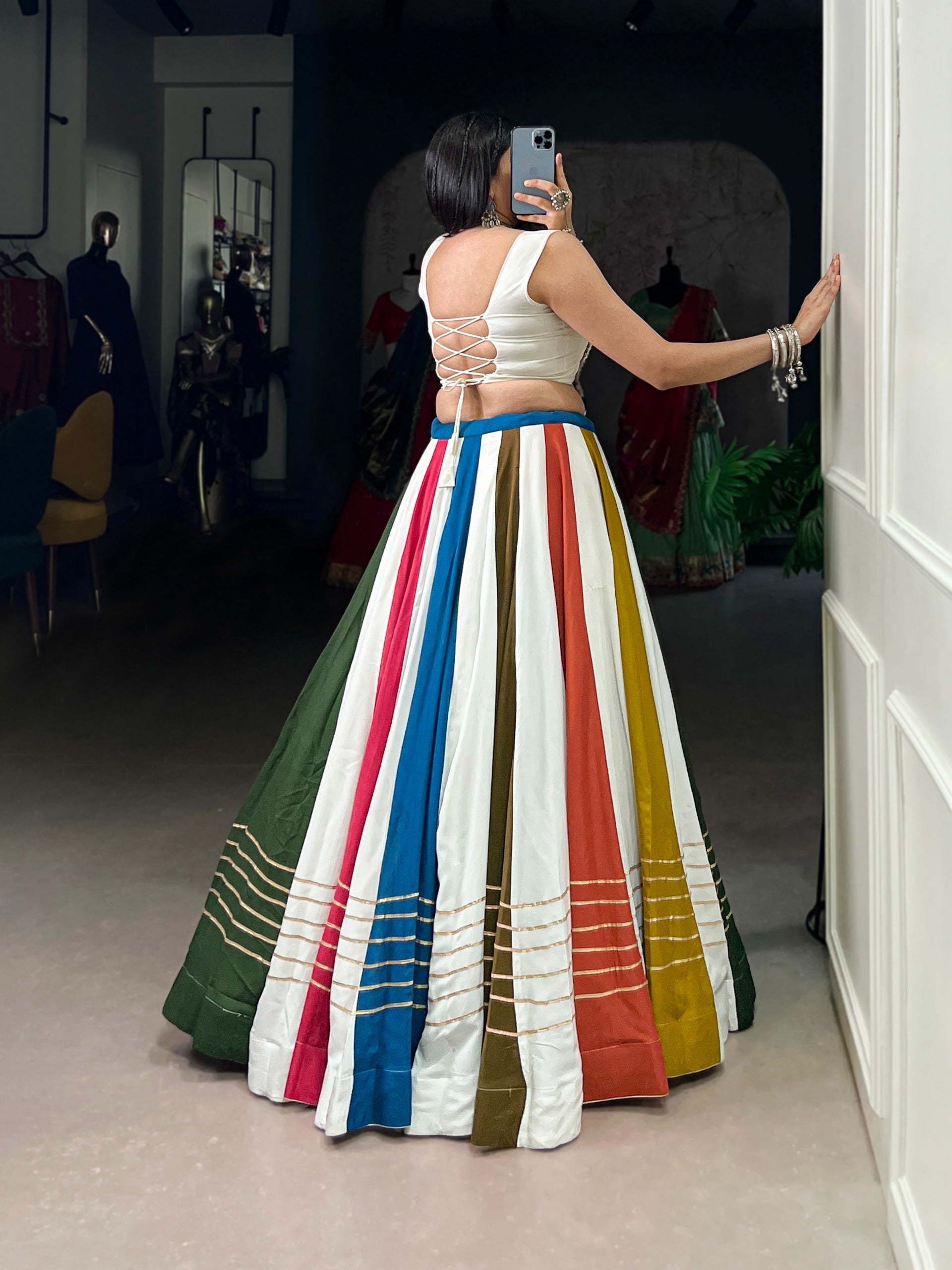 Multi Colour Mirror Work Gota Patti Lehenga