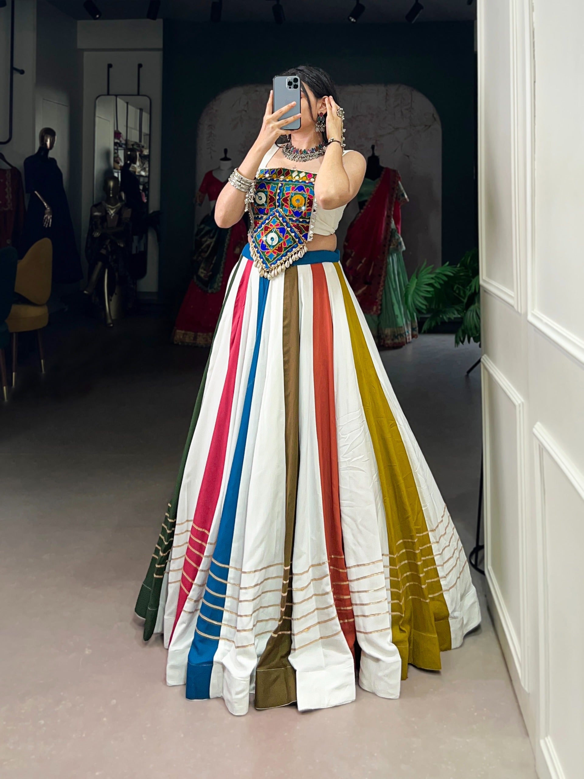 Multi Colour Mirror Work Gota Patti Lehenga