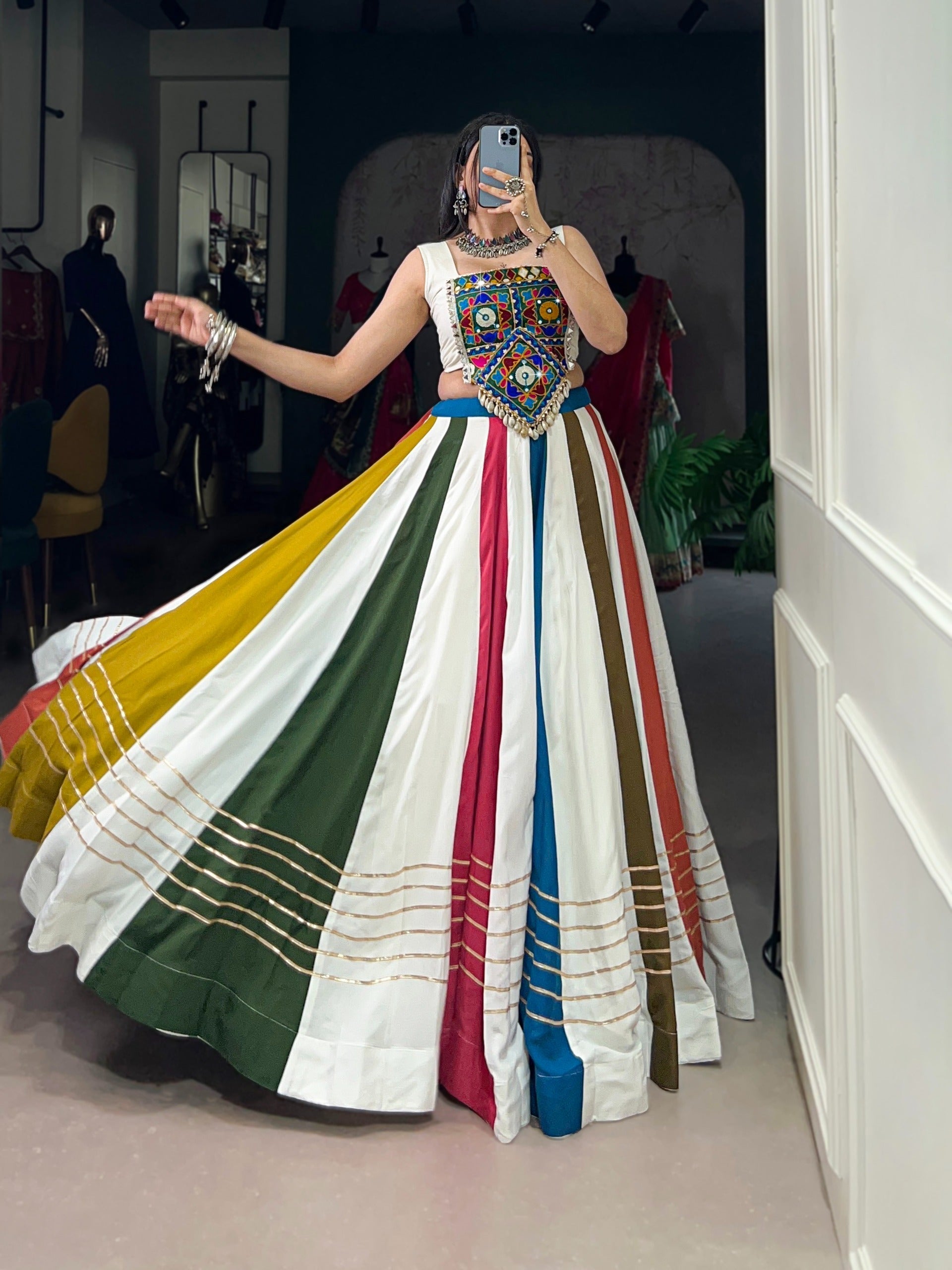 Multi Colour Mirror Work Gota Patti Lehenga