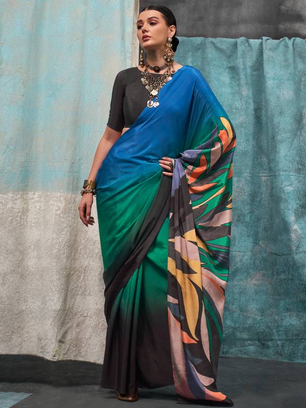 Multi Colour Printed Chanderi Crepe Saree with Unstitched Blouse