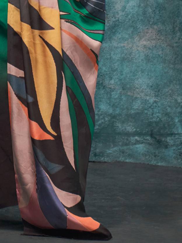 Multi Colour Printed Chanderi Crepe Saree with Unstitched Blouse