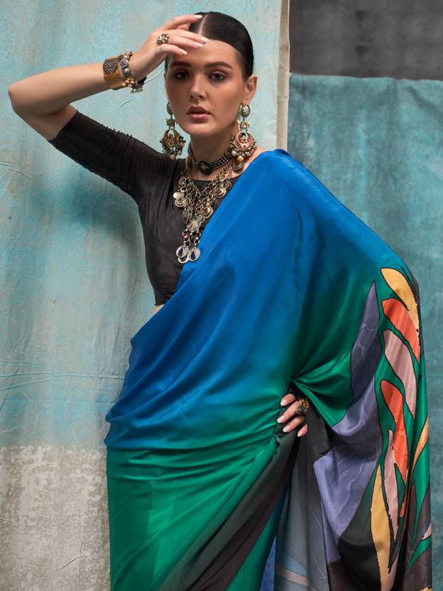 Multi Colour Printed Chanderi Crepe Saree with Unstitched Blouse