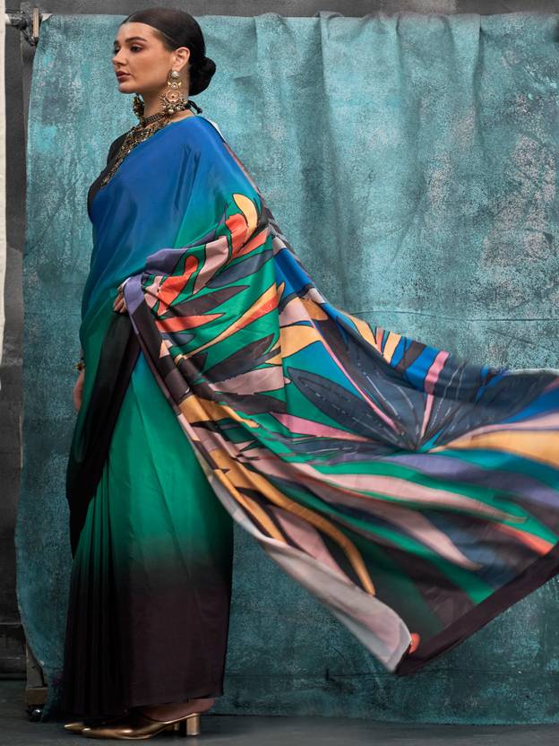 Multi Colour Printed Chanderi Crepe Saree with Unstitched Blouse