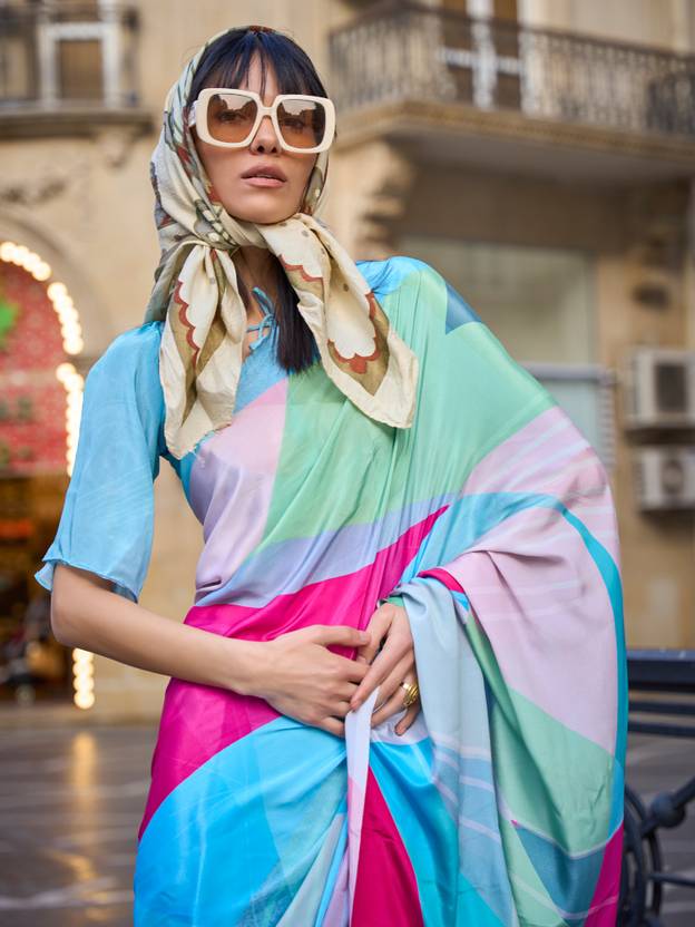 Multi Colour Printed Elegant Crepe Silk Saree with Digital Print – Party & Traditional Wear