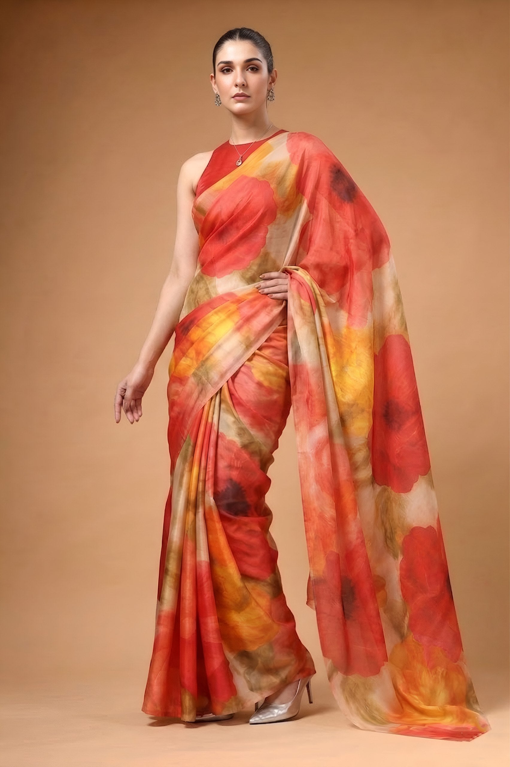 Multi Colour Satin Silk Printed Saree