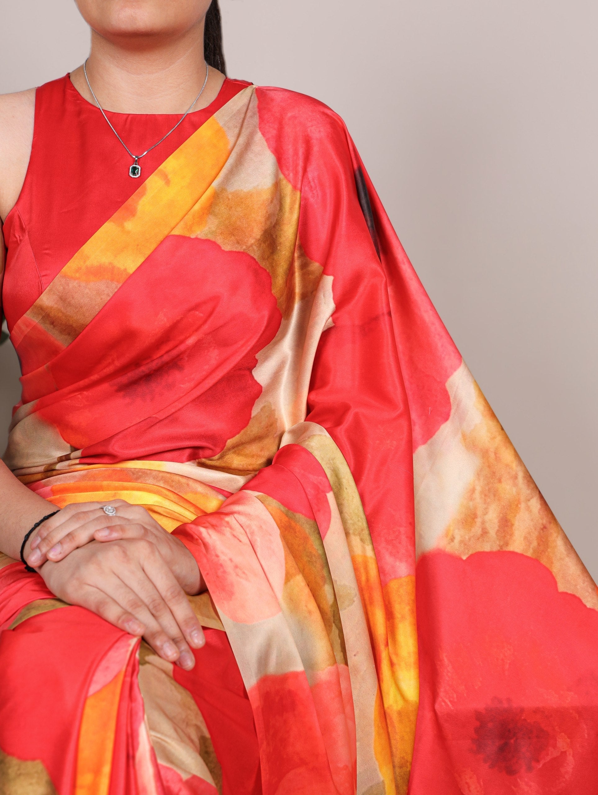 Multi Colour Satin Silk Printed Saree