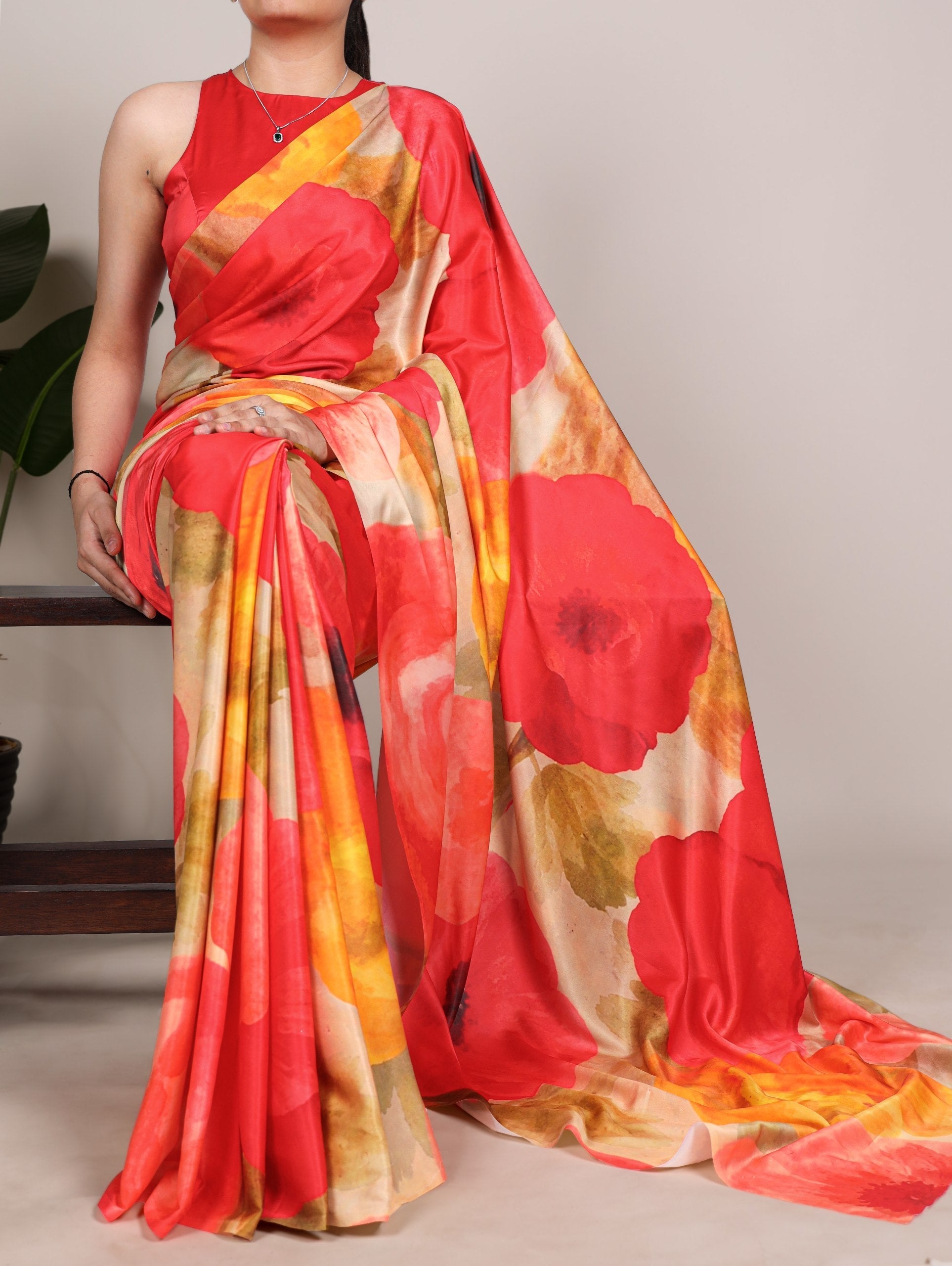 Multi Colour Satin Silk Printed Saree