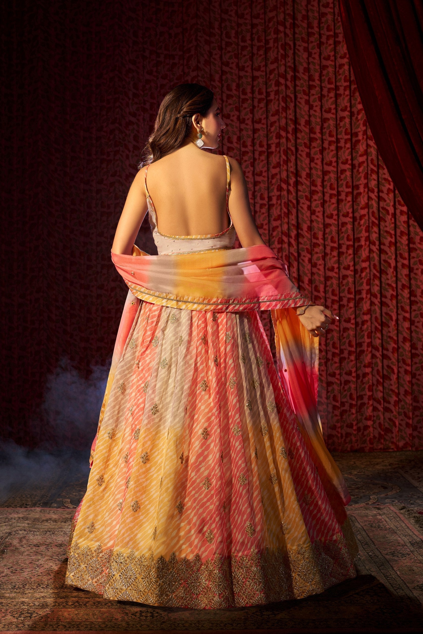 Multi Colour Semi-Stitched Organza Lehenga Choli with Sequins Embroidered Blouse & Printed Dupatta